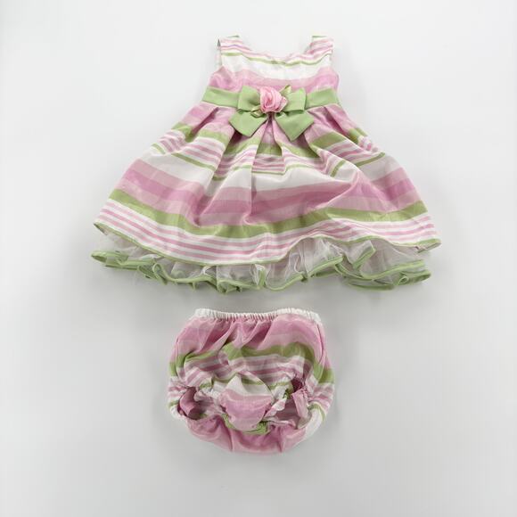 Youngland Infant 18M Easter Dress Pink Green Striped with Bloomers Spring Outfit - Picture 2 of 13